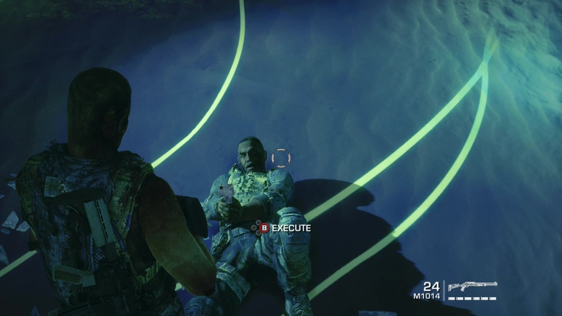 Walker hallucinates that Adams is an enemy soldier.